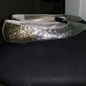 Glittery silver gold flats